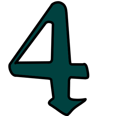 a gothic-style teal-coloured arabic numeral 4.